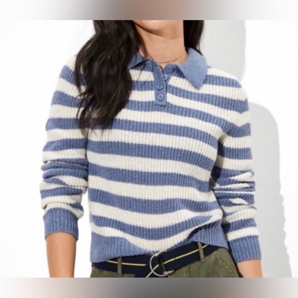 NWT AE Soft Knit Striped Henley Sweater